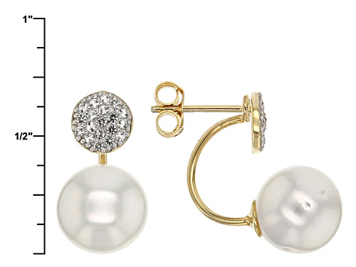 9-10mm Cultured South Sea Pearl & .30ctw White Topaz 18k Yellow Gold & Rhodium Over Silver Earrings