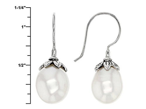 9.5-11.5mm White Cultured Freshwater Pearl Rhodium Over Sterling Silver Earrings
