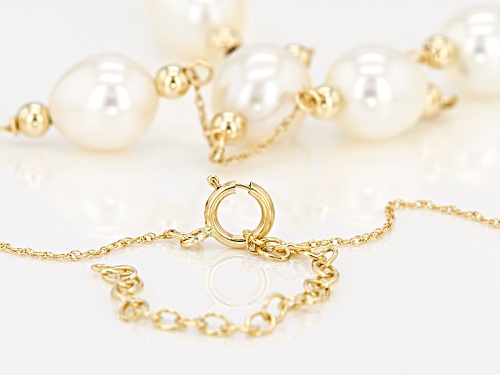 8-9mm White Cultured Freshwater Pearl 14k Yellow Gold 18 Inch Beaded Necklace - Size 18