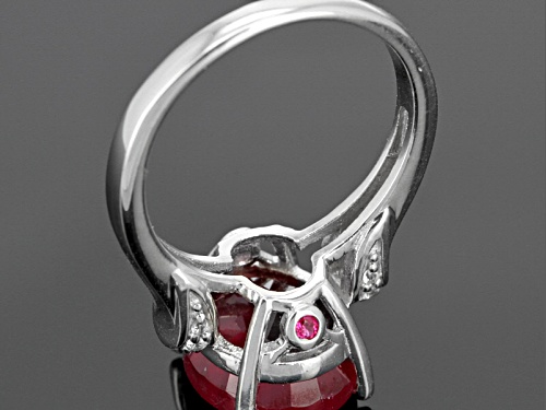 6.40ct Oval Mahaleo® Ruby, .02ctw Round Red Spinel With .08ctw Round White Zircon Silver Ring - Size 12