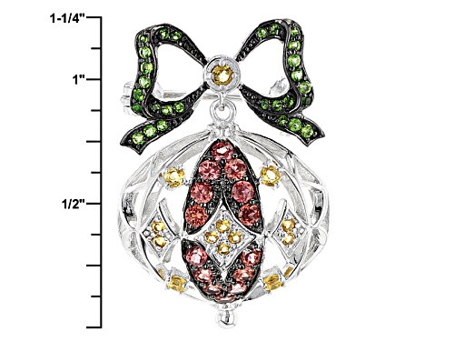 .99ctw Vermelho Garnet™, Chrome & Citrine Rhodium Over Silver Ornament Brooch/Pendant With Chain