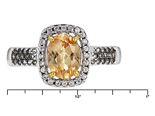 1.16ct Oval Imperial Hessonite™, .27ctw White Zircon, .02ctw Champagne Diamond Accent Silver Ring - Size 8