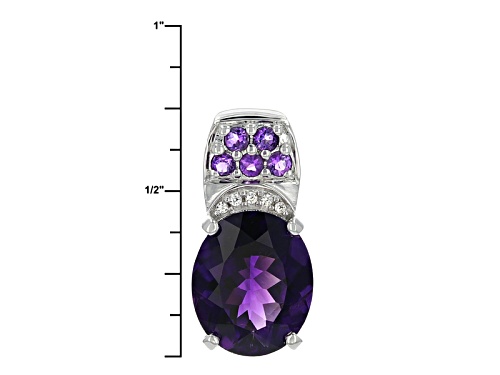 3.49ct Oval and Round .17ctw Moroccan Amethyst, .03ctw White Zircon Silver Pendant W/Chain
