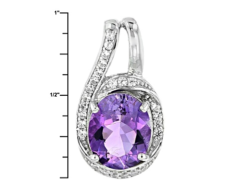 2.64ct Oval Moroccan Amethyst And .19ctw Round White Zircon Sterling Silver Pendant With Chain