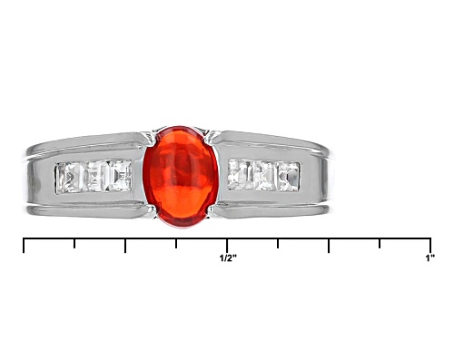 .41ct Oval Orange Ethiopian Opal And .48ctw Round White Zircon Sterling Silver Ring - Size 7