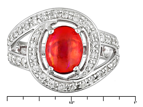 .91ct Oval Orange Ethiopian Opal And .59ctw Round White Zircon Sterling Silver Ring - Size 8