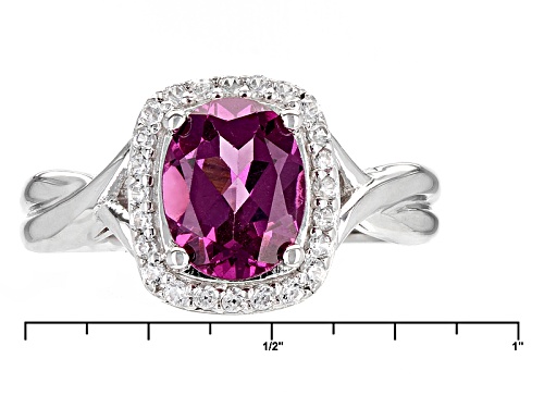1.80ct Oval Raspberry color Rhodolite And .18ctw Round White Zircon Sterling Silver Ring - Size 11