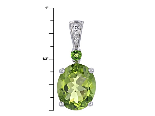 2.97ct Manchurian Peridot™, .07ct Chrome Diopside, And .04ctw Zircon Silver Pendant With Chain