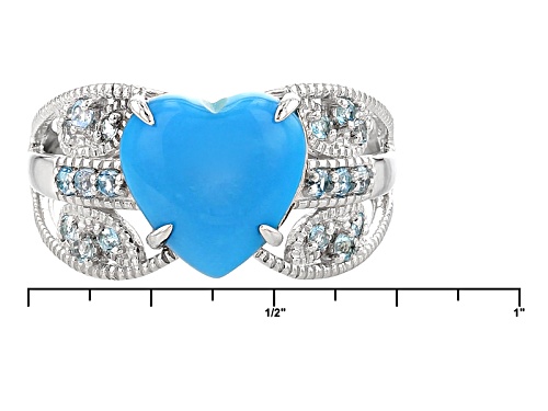10mm Heart Shape Sleeping Beauty Turquoise And .28ctw Glacier Topaz™ Sterling Silver Ring - Size 9