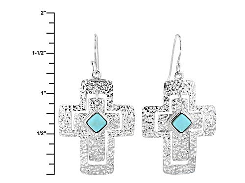5mm Square Mexican Campitos Turquoise Sterling Silver Dangle Cross Earrings