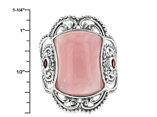 20x15mm Fancy Cut Cabochon Peruvian Pink Opal And .21ctw Vermelho Garnet™ Sterling Silver Ring - Size 6