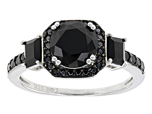 2.62ctw Round And Baguette Black Spinel Sterling Silver 2-Piece Ring Set - Size 12