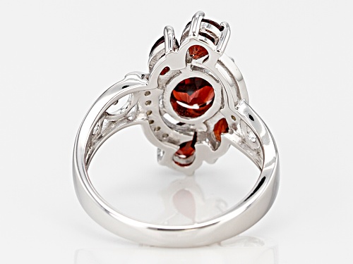 2.69ctw Oval, Pear Shape, & Marquise Vermelho Garnet™ With .09ctw Zircon Rhodium Over Silver Ring - Size 8