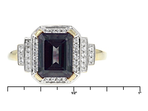 2.67ct Emerald Cut Lab Created Alexandrite With .23ctw Round White Zircon 10k Yellow Gold Ring - Size 7