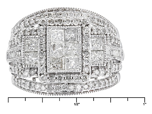 2.00ctw Round, Baguette And Princess Cut White Diamond 10k White Gold Ring - Size 7