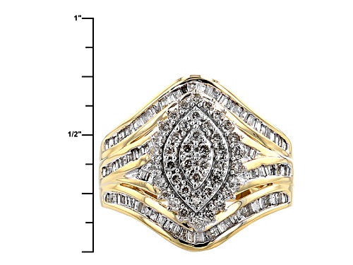 1.12ctw Round And Baguette White Diamond 10k Yellow Gold Ring - Size 8