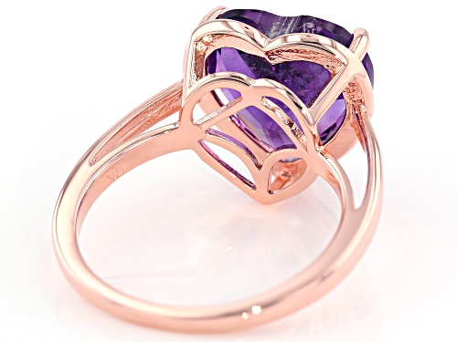 4.68CT HEART SHAPE AFRICAN AMETHYST 18K ROSE GOLD OVER STERLING SILVER SOLITAIRE RING - Size 8
