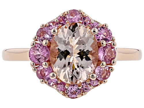 1.32CT OVAL MORGANITE & .66CTW PINK SAPPHIRE 18K ROSE GOLD OVER SILVER RING - Size 8