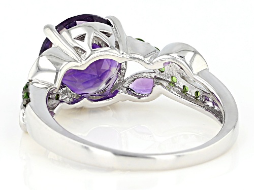 2.31ctw African Amethyst with .18ctw Chrome Diopside Rhodium over Sterling Silver Ring - Size 10
