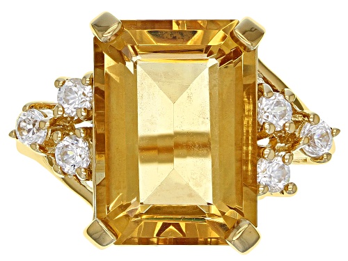 6.38ct Brazilian Citrine with .62ctw Round White Zircon 18k Yellow Gold Over Sterling Silver Ring - Size 8