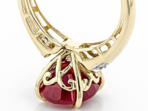5.52ct Oval Mahaleo® Ruby With .05ctw Round White Four Diamond Accents 10k Yellow Gold Ring - Size 8