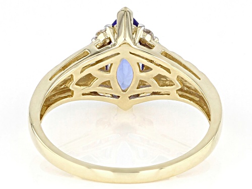 0.85ct Marquise Blue Tanzanite With 0.12ctw Round White Diamond 14K Yellow Gold Ring - Size 7