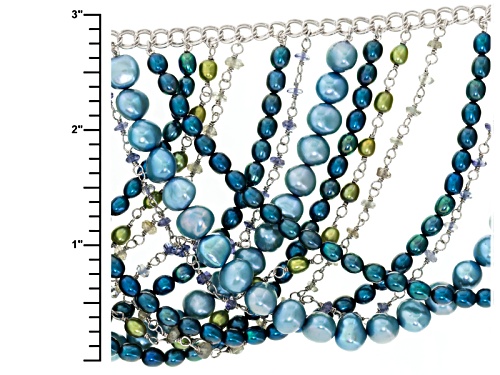 4-7.5mm Cultured Freshwater Pearl With Iolite & Labradorite Rhodium Over Silver 16 Inch Necklace - Size 16