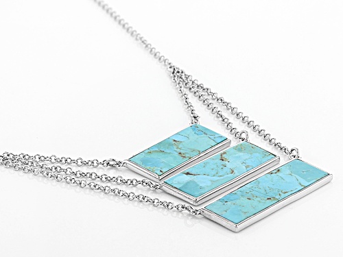 Mixed Baguette Turquoise Sterling Silver 3-Station Necklace - Size 18