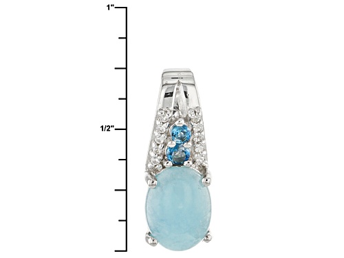 Oval Cabochon Hemimorphite With .17ctw London Blue Topaz And White Zircon Silver Pendant With Chain