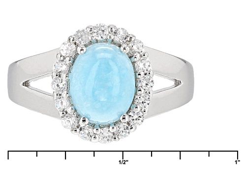 9x7mm Oval Blue Peruvian Hemimorphite With .46ctw Round White Zircon Sterling Silver Ring - Size 7