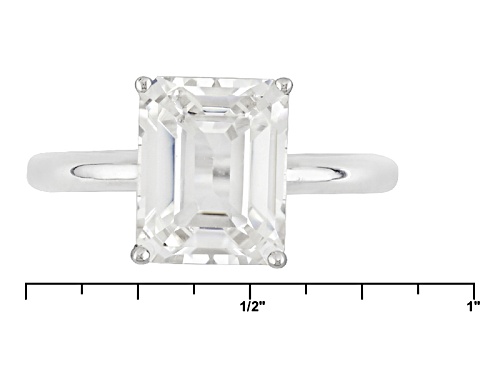 3.82ct Emerald Cut Lab Created White Yag Solitaire Sterling Silver Ring - Size 9