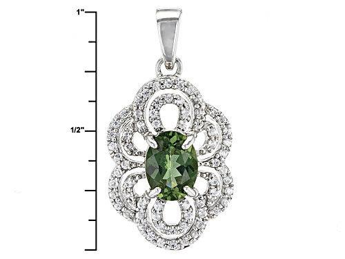 .97ct Oval Green Apatite With .39ctw Round White Zircon Sterling Silver Pendant With Chain