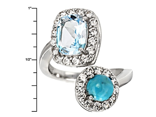 2.70ct Rectangular Cushion Glacier Topaz™, Round Blue Turquoise, 1.40ctw White Zircon Silver Ring - Size 7