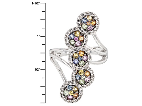 1.13ctw Pink, Green, Orange, Yellow And Blue Sapphire With .88ctw White Zircon Silver Ring - Size 6