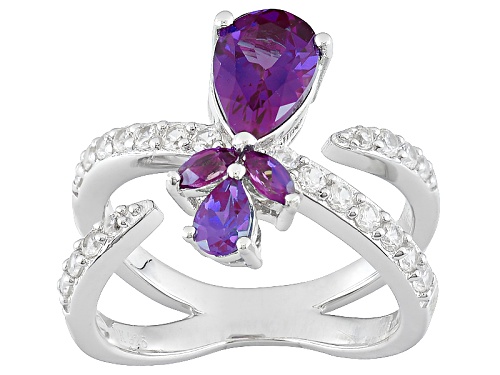 1.65ctw Pear Shape And Marquise Lab Created Alexandrite With .65ctw Round White Zircon Silver Ring - Size 7
