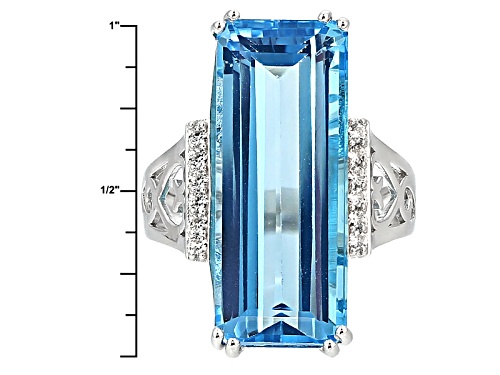 16.22ct Emerald Cut Glacier Topaz™ And .21ctw Round White Zircon Sterling Silver Ring - Size 8