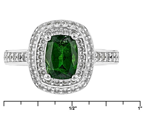 1.51ct Rectangular Cushion Russian Chrome Diopside With .86ctw White Zircon Sterling Silver Ring - Size 12