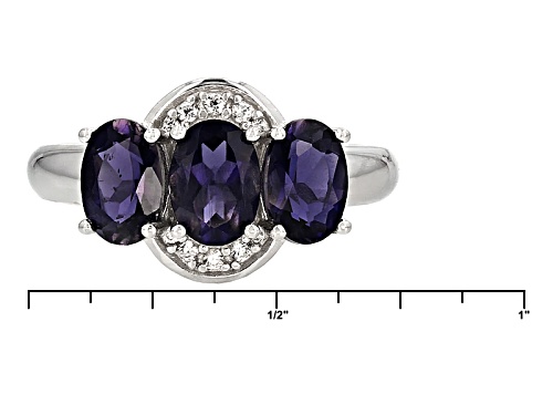 1.53ct Oval Iolite With .07ctw Round White Zircon Sterling Silver 3-Stone Ring - Size 9