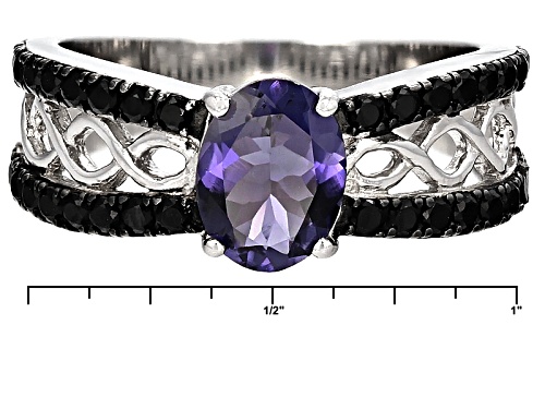 .85ct Oval Iolite With .50ctw Round Black Spinel Sterling Silver Ring - Size 12