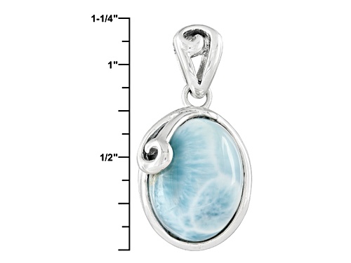 16x12mm Oval Cabochon Larimar Sterling Silver Solitaire Pendant With Chain