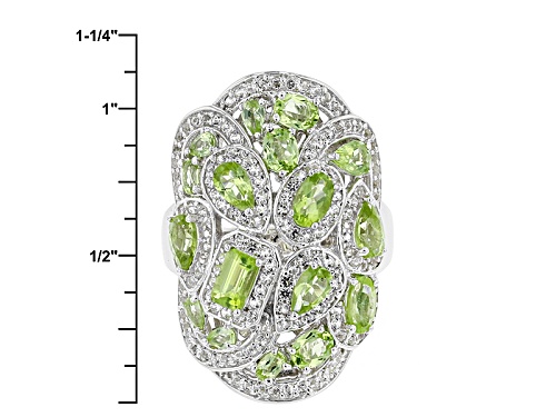 2.65ctw Mixed Shape Manchurian Peridot™ And .73ctw Round White Topaz Sterling Silver Cluster Ring - Size 7