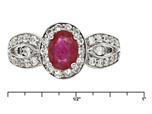 .64ct Oval Mahaleo® Ruby With .32ctw Round White Zircon Sterling Silver Ring - Size 11