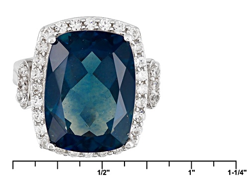 10.48ct Rectangular Cushion Teal Fluorite With .73ctw Round White Zircon Sterling Silver Ring - Size 5