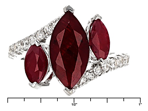 4.76ctw Marquise Indian Ruby With .70ctw Round White Zircon Sterling Silver 3-Stone Ring - Size 5