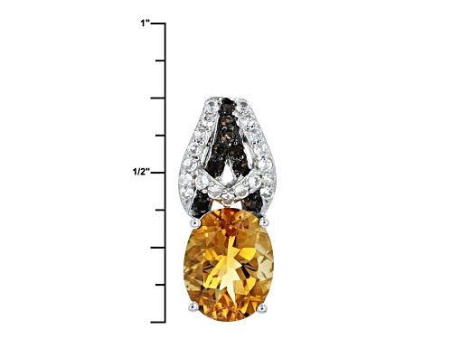 1.89ct Oval Madeira Citrine, .06ctw Smoky Quartz And .21ctw White Zircon Silver Pendant With Chain
