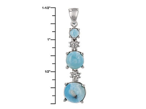 9mm And 4.2mm Round With 7mm Squre Cushion Cabochon Larimar Silver 3-Stone Pendant With Chain