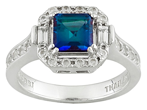 1.19ct Square Lab Created Alexandrite With .73ctw Baguette And Round White Zircon Silver Ring - Size 11
