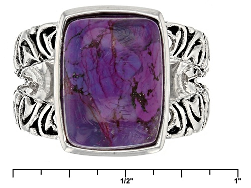 14x10mm Rectangular Cushion Purple Turquoise Solitaire Sterling Silver Ring - Size 5