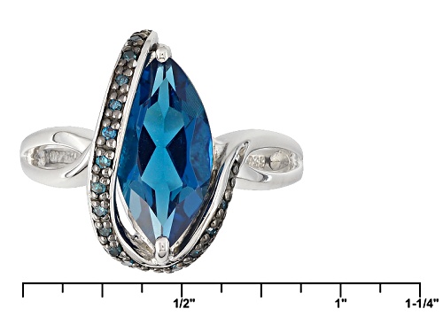 2.64ct Marquise London Blue Topaz With .08ctw Round Blue Diamond Accents Sterling Silver Ring - Size 12