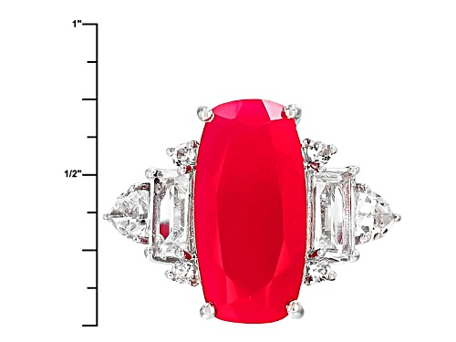 18x9mm Rectangular Cushion Pink Onyx With .95ctw Baguette, Trillion, Round White Topaz Silver Ring - Size 11